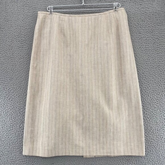 Jones Wear Skirt Womens 12 Ivory Pinstripe Linen Blend Straight Below Knee Work - Picture 10 of 11